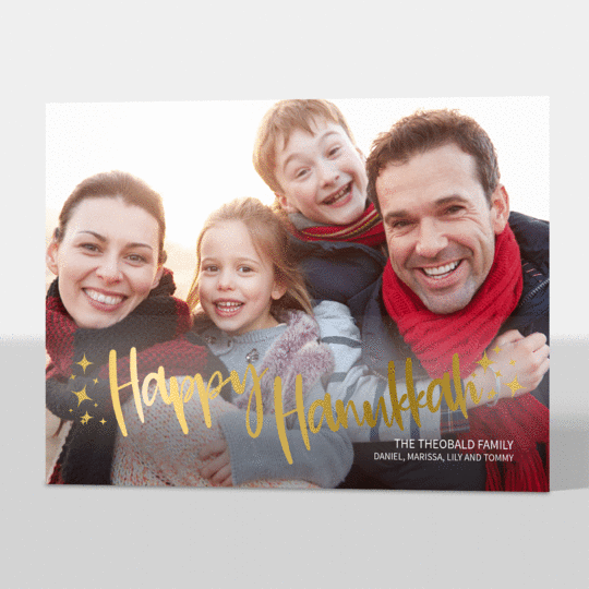 Happy Hanukkah Stars Foil Holiday Photo Cards